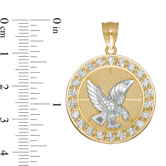 Cubic Zirconia Eagle Frame Medallion Necklace Charm in 10K Two-Tone Gold
