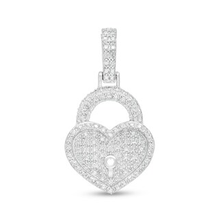 Sterling Silver 1/6 CT. T.W. Diamond Heart-Shaped Lock Necklace Charm