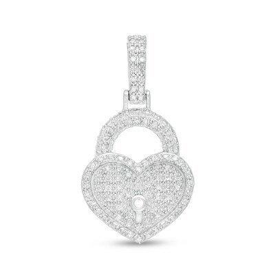 Sterling Silver 1/6 CT. T.W. Diamond Heart-Shaped Lock Necklace Charm