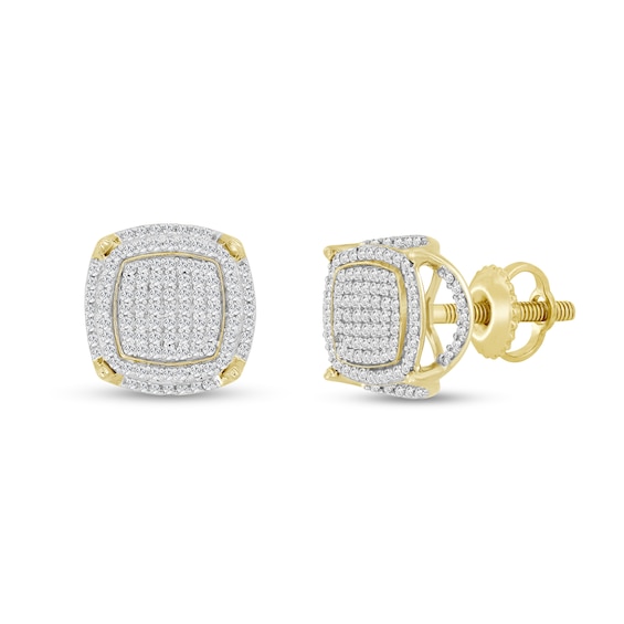 10K Solid 3/4 CT. T.W. Diamond Square Studs