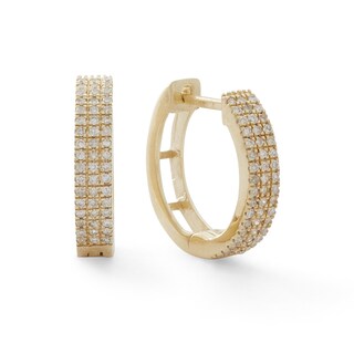 1/5 CT. T.W. Diamond Triple Row Huggie Hoop Earrings in 10K Gold
