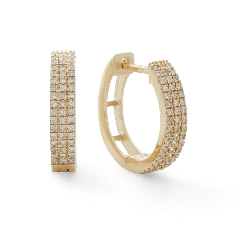 1/5 CT. T.W. Diamond Triple Row Huggie Hoop Earrings in 10K Gold