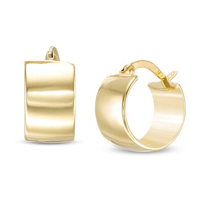 10mm Polished Wide Huggie Hoop Earrings in 10K Gold Tube
