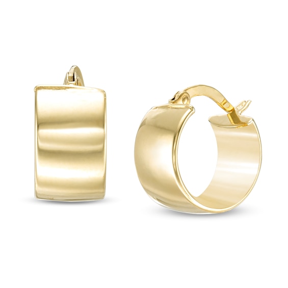 10mm Polished Wide Huggie Hoop Earrings in 10K Gold Tube