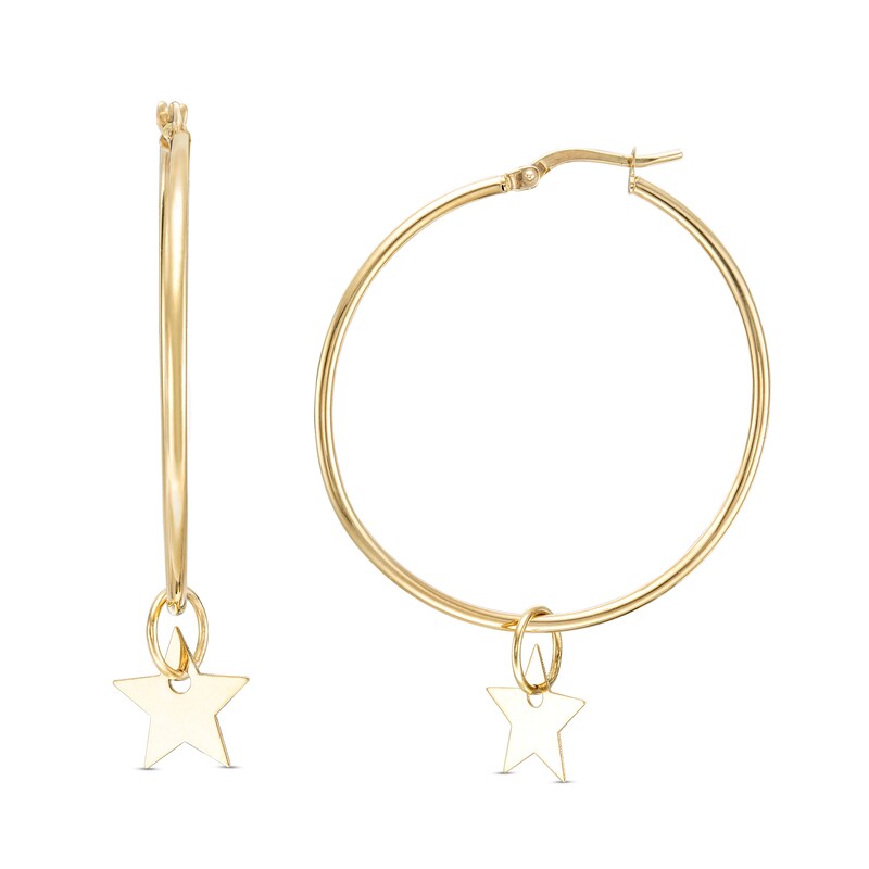 35mm Star Charm Hoop Earrings in 10K Gold