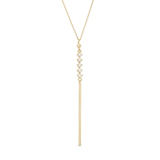 10K Solid Gold CZ Vertical Bar Drop "Y" Necklace - 16.5"