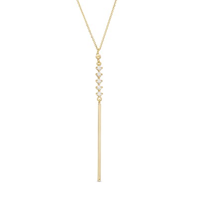 10K Solid Gold CZ Vertical Bar Drop "Y" Necklace - 16.5"