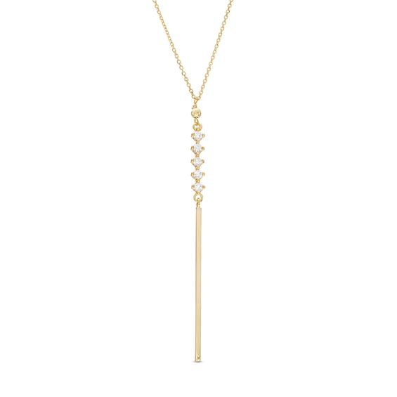 10K Solid Gold CZ Vertical Bar Drop "Y" Necklace - 16.5"
