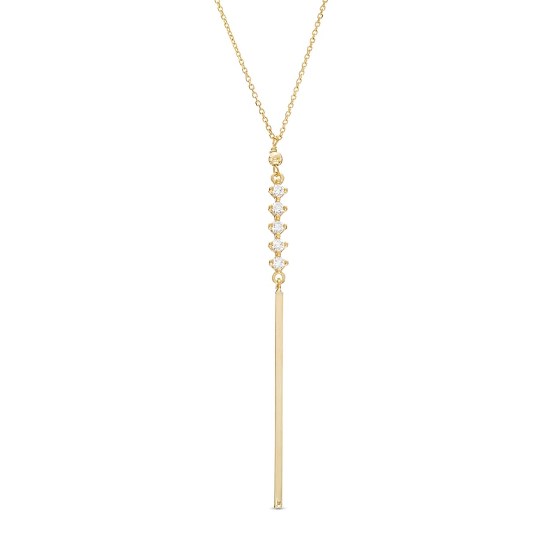 10K Solid Gold CZ Vertical Bar Drop "Y" Necklace - 16.5"