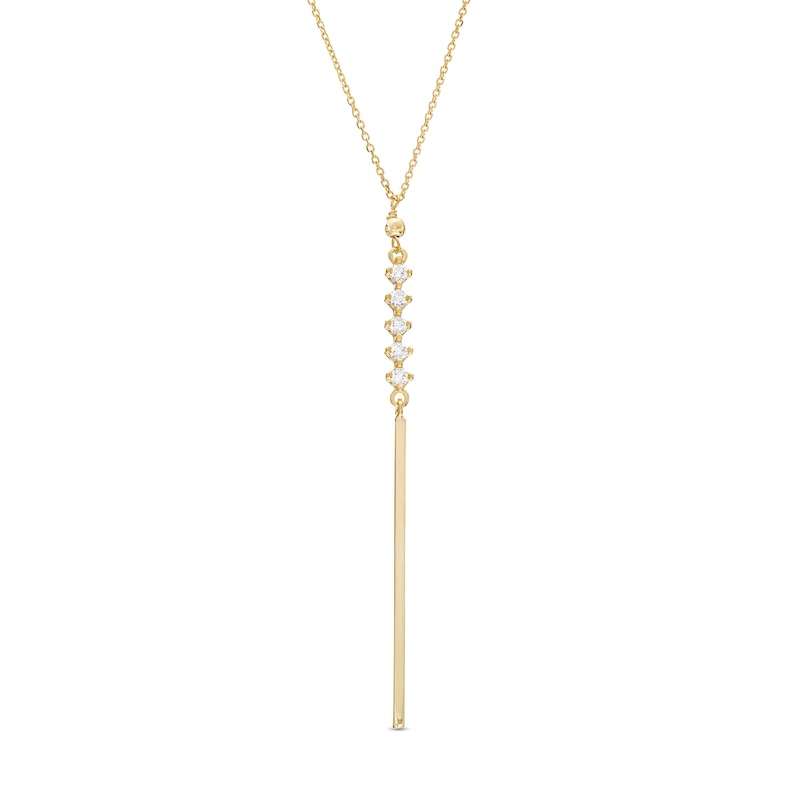 Cubic Zirconia Vertical Bar Drop Y-Necklace in 10K Solid Rolo and Sheet Gold - 16.5"