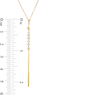 10K Solid Gold CZ Vertical Bar Drop "Y" Necklace - 16.5"