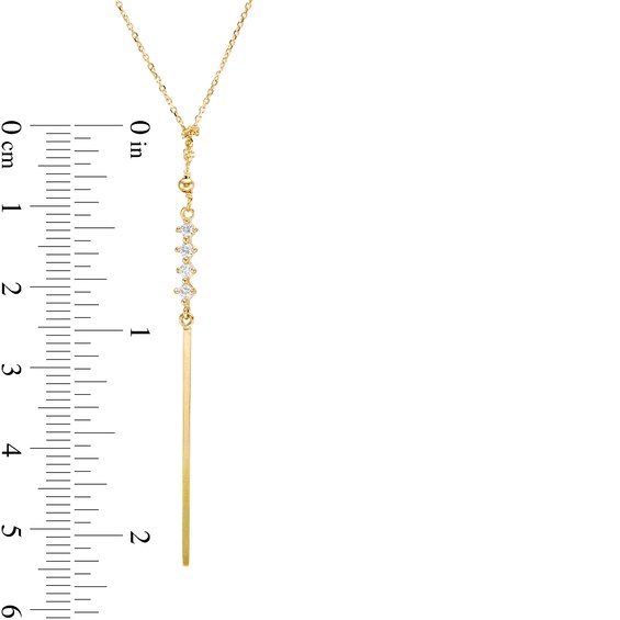 10K Solid Gold CZ Vertical Bar Drop "Y" Necklace - 16.5"