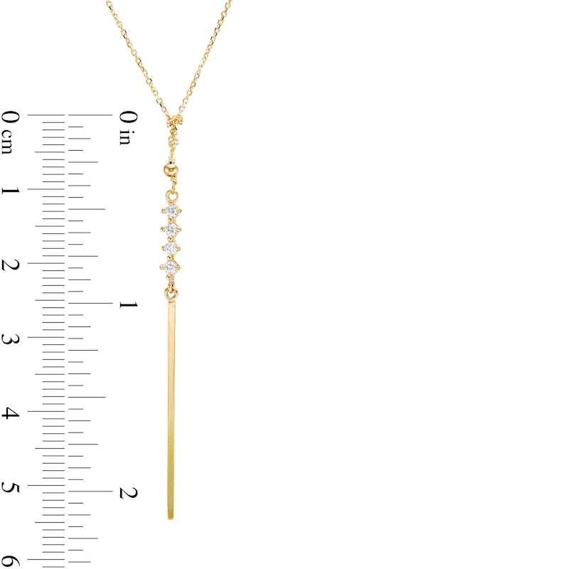 Cubic Zirconia Vertical Bar Drop Y-Necklace in 10K Solid Rolo and Sheet Gold - 16.5"