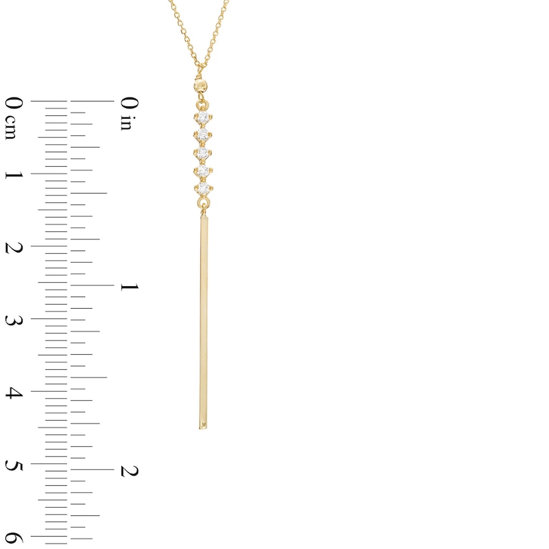 Cubic Zirconia Vertical Bar Drop Y-Necklace in 10K Solid Rolo and Sheet Gold - 16.5"