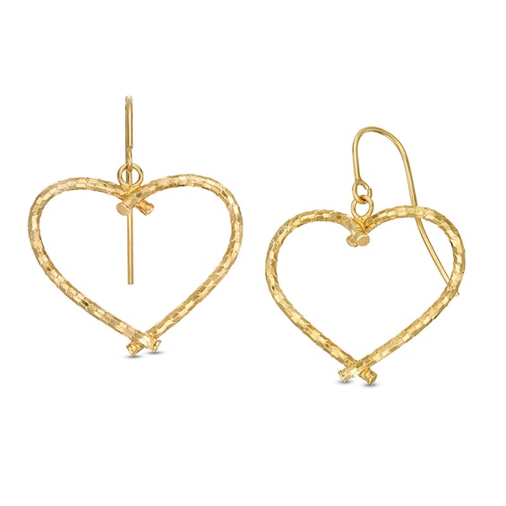 Diamond-Cut Heart Drop Earrings in 10K Hollow Gold