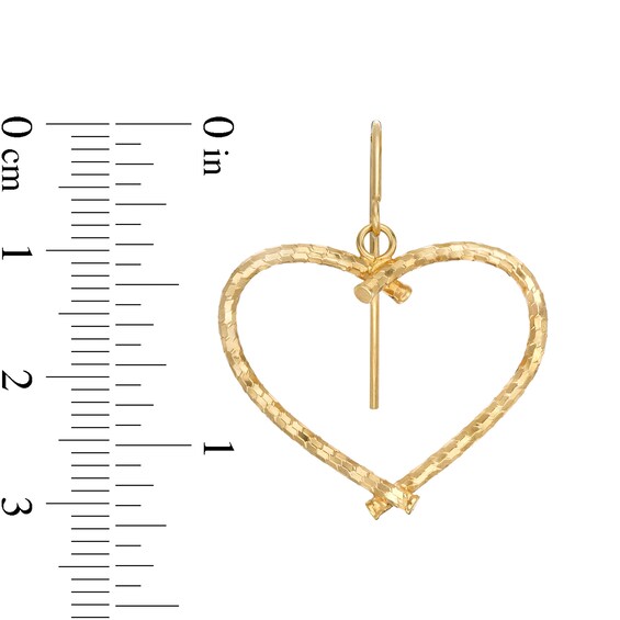 Diamond-Cut Heart Drop Earrings in 10K Hollow Gold