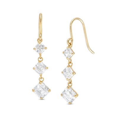 Princess-Cut Cubic Zirconia Three Stone Drop Earrings in 10K Gold