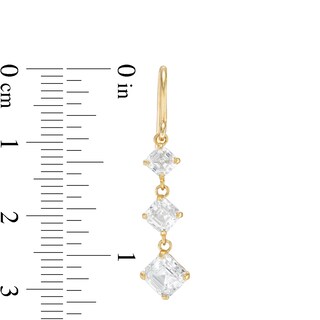 Princess-Cut Cubic Zirconia Three Stone Drop Earrings in 10K Gold