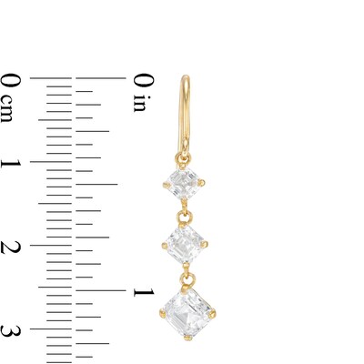 Princess-Cut Cubic Zirconia Three Stone Drop Earrings in 10K Gold