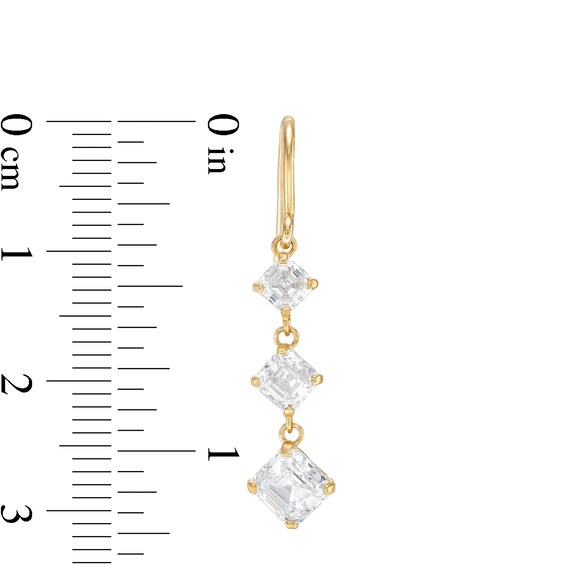 Princess-Cut Cubic Zirconia Three Stone Drop Earrings in 10K Gold