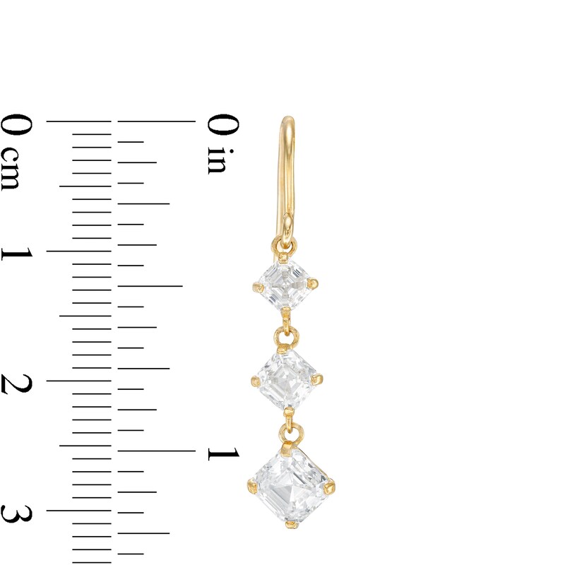 Princess-Cut Cubic Zirconia Three Stone Drop Earrings in 10K Gold