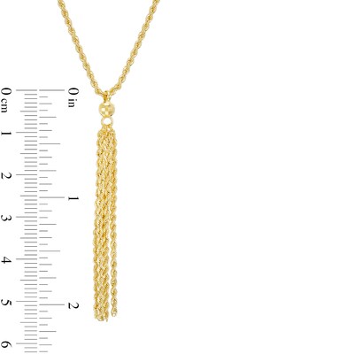 012 Gauge Hollow Rope Chain and Bead Tassel Drop Necklace in 10K Gold