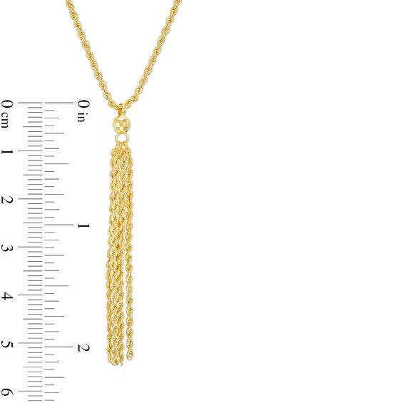 012 Gauge Hollow Rope Chain and Bead Tassel Drop Necklace in 10K Gold