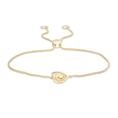 Sideways Filigree Triple Heart Bolo Bracelet in 10K Gold - 9"