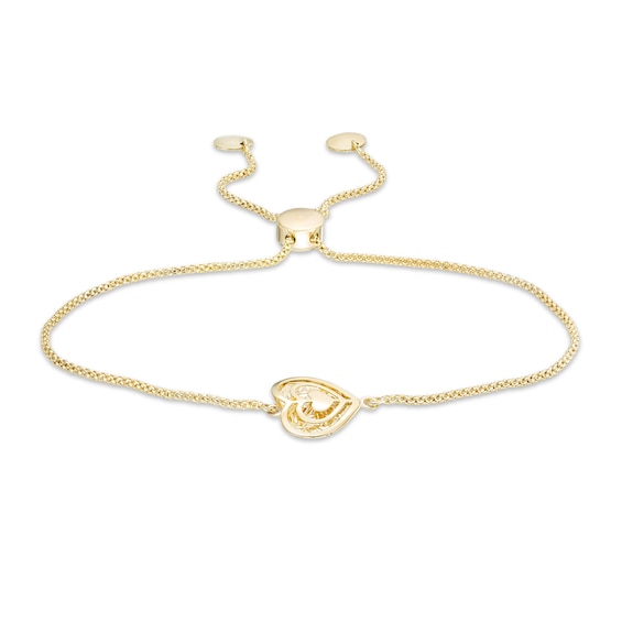 Sideways Filigree Triple Heart Bolo Bracelet in 10K Gold - 9"