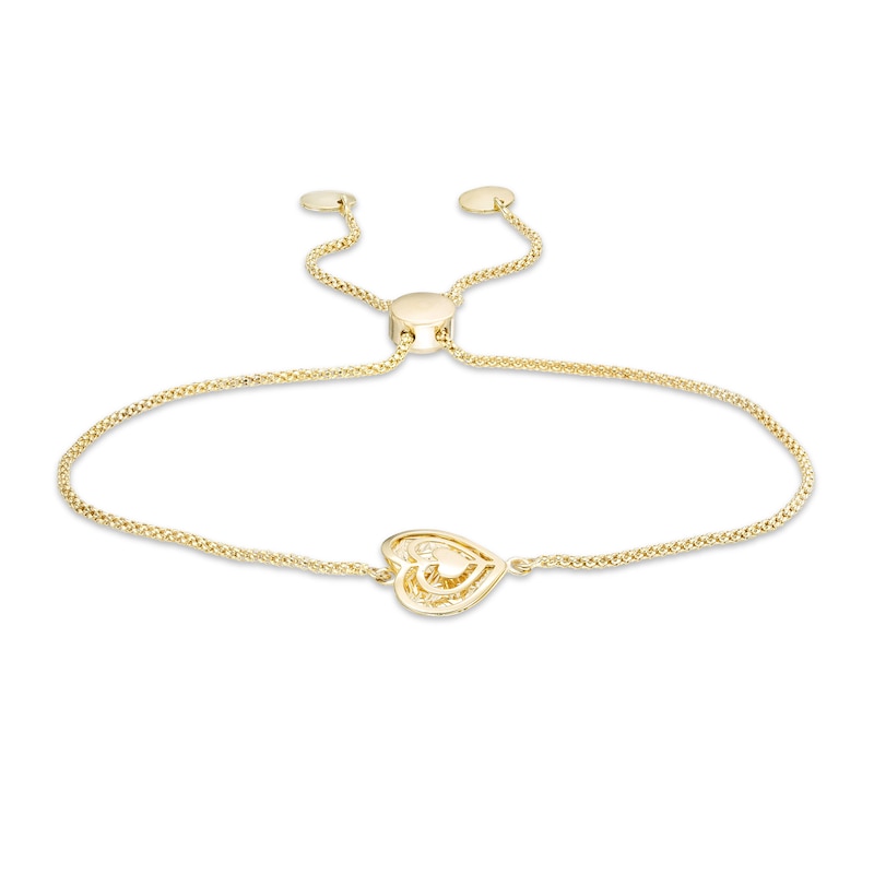Sideways Filigree Triple Heart Bolo Bracelet in 10K Gold - 9"