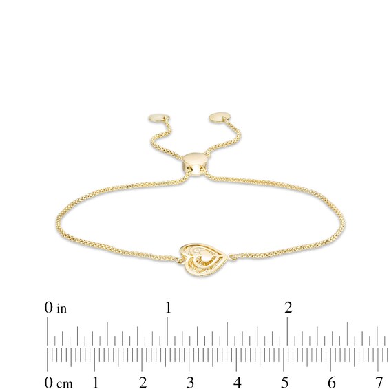 Sideways Filigree Triple Heart Bolo Bracelet in 10K Gold - 9"
