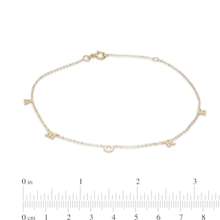 020 Gauge Solid Cable Chain "AMORE" Anklet in 10K Gold - 10"