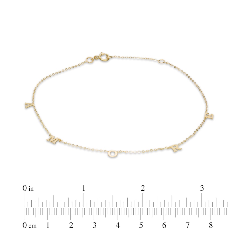 020 Gauge Solid Cable Chain "AMORE" Anklet in 10K Gold - 10"
