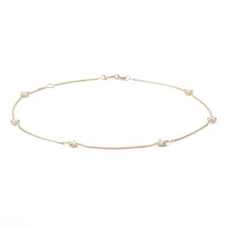 3mm Bezel-Set Simulated Opal Station Anklet in 10K Gold - 10"