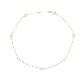 3mm Bezel-Set Simulated Opal Station Anklet in 10K Gold - 10"