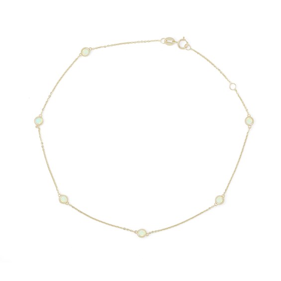 3mm Bezel-Set Simulated Opal Station Anklet in 10K Gold - 10"