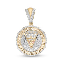 5/8 CT. T.W. Diamond and Lab-Created Ruby King Lion's Head Medallion Charm in 10K Gold
