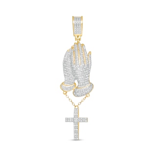 1/3 CT. T.W. Diamond Pavé Praying Hands with Cross Dangle Charm in 10K Gold