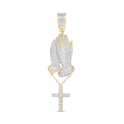 1/3 CT. T.W. Diamond Pavé Praying Hands with Cross Dangle Charm in 10K Gold