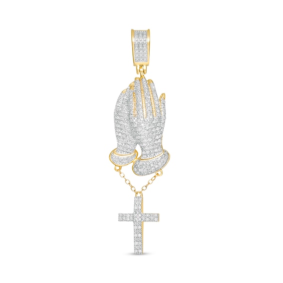1/3 CT. T.W. Diamond Pavé Praying Hands with Cross Dangle Charm in 10K Gold