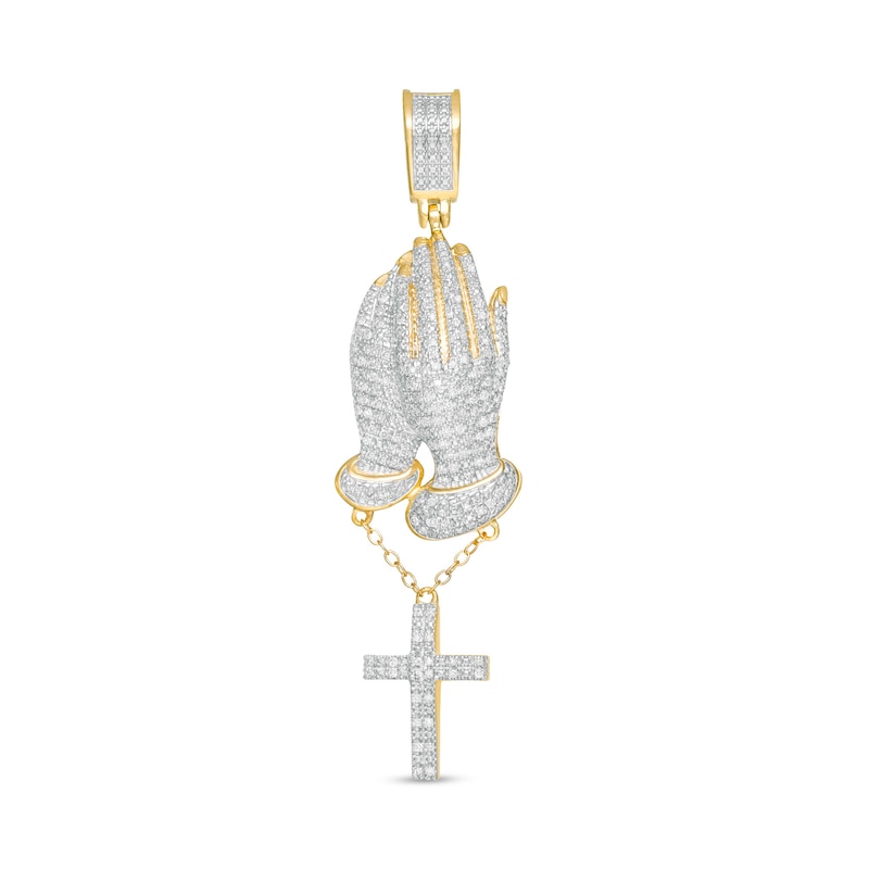 1/3 CT. T.W. Diamond Pavé Praying Hands with Cross Dangle Charm in 10K Gold