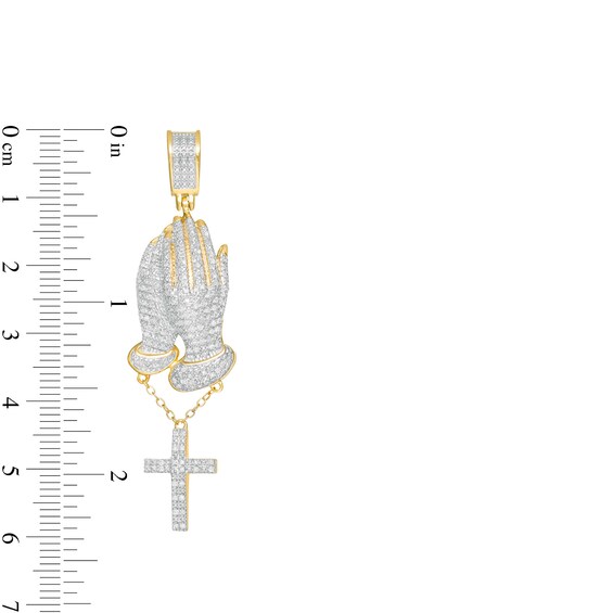 1/3 CT. T.W. Diamond Pavé Praying Hands with Cross Dangle Charm in 10K Gold