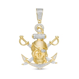 1/5 CT. T.W. Diamond Pavé Pirate Anchor Charm in Sterling Silver with 14K Gold Plate