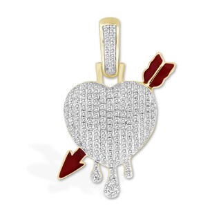 1/2 CT. T.W. Diamond Dripping Heart with Red Enamel Arrow Charm in 10K Gold