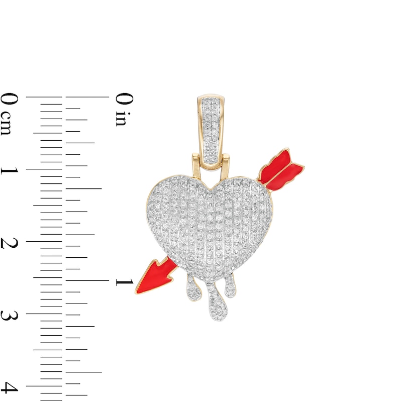 1/2 CT. T.W. Diamond Dripping Heart with Red Enamel Arrow Charm in 10K Gold