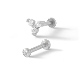 018 Gauge Cubic Zirconia and Crystal Cartilage Barbell Set in Solid Stainless Steel - 1/4&quot;
