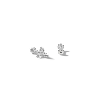 Solid Stainless Steel CZ and Crystal Stud Set - 18G 1/4"