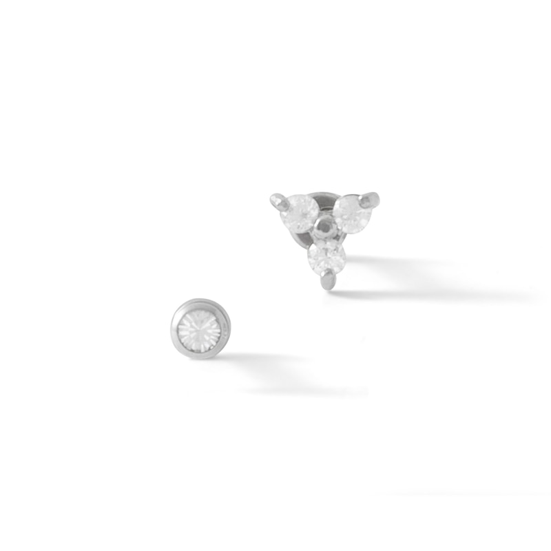 Solid Stainless Steel CZ and Crystal Stud Set - 18G 1/4"