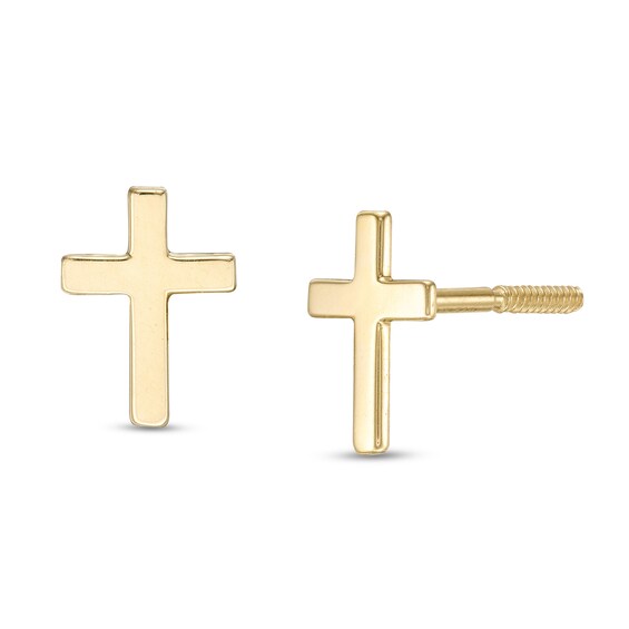 Child's Cross Stud Earrings in 14K Gold