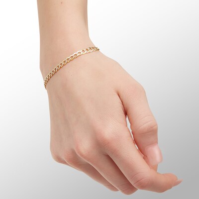 10K Semi-Solid Gold Diamond-Cut Curb Chain Bracelet - 7.5"
